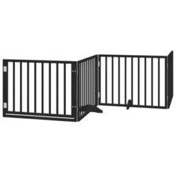Walplus Black Dog Gate With Door Foldable 4 Panels 320 Cm Poplar Wood - thumbnail 2