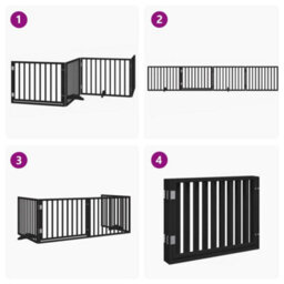 Walplus Black Dog Gate With Door Foldable 4 Panels 320 Cm Poplar Wood - thumbnail 7