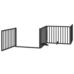 Walplus Black Dog Gate With Door Foldable 4 Panels 320 Cm Poplar Wood - thumbnail 4