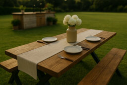 Nook Outdoor Dining Table (100X88 Table) And 1 Bench Black Metal Cross Legs Outdoor Set - thumbnail 6