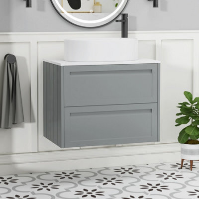 Royal Bathrooms Royal Bathroom Elmore 700mm Matt Pebble Grey Wall Mounted Bathroom Vanity Unit 2 Drawer Plain White Worktop With Peak Basin - image 1