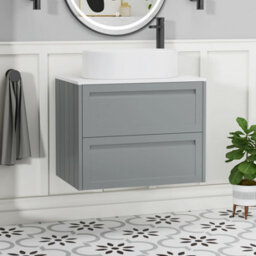 Royal Bathrooms Royal Bathroom Elmore 700mm Matt Pebble Grey Wall Mounted Bathroom Vanity Unit 2 Drawer Plain White Worktop With Peak Basin - thumbnail 1
