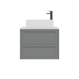 Royal Bathrooms Royal Bathroom Elmore 700mm Matt Pebble Grey Wall Mounted Bathroom Vanity Unit 2 Drawer Plain White Worktop With Peak Basin - thumbnail 7