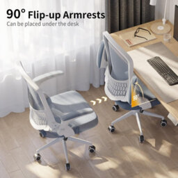 Onemill Mid-Back Ergonomic Office Chair With Flip-Up Armrests, Lumbar Support And Adjustable Height For Home Office-Grey - thumbnail 6