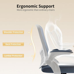 Onemill Mid-Back Ergonomic Office Chair With Flip-Up Armrests, Lumbar Support And Adjustable Height For Home Office-Grey - thumbnail 5