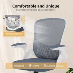 Onemill Mid-Back Ergonomic Office Chair With Flip-Up Armrests, Lumbar Support And Adjustable Height For Home Office-Grey - thumbnail 4
