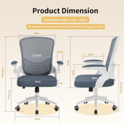 Onemill Mid-Back Ergonomic Office Chair With Flip-Up Armrests, Lumbar Support And Adjustable Height For Home Office-Grey - thumbnail 3