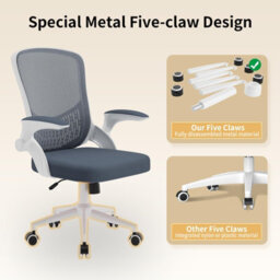 Onemill Mid-Back Ergonomic Office Chair With Flip-Up Armrests, Lumbar Support And Adjustable Height For Home Office-Grey - thumbnail 8