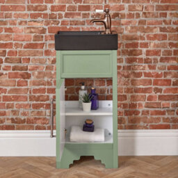 Homestylestore Pastel Green 400mm Bathroom Vanity Unit Black Basin And Aged Bronze T Bar Handle - thumbnail 3