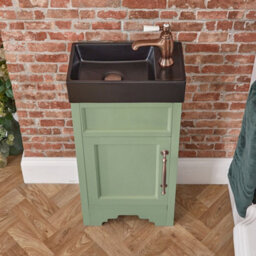 Homestylestore Pastel Green 400mm Bathroom Vanity Unit Black Basin And Aged Bronze T Bar Handle - thumbnail 2