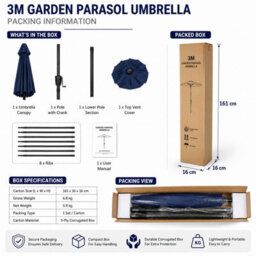 Shopnbits 3M Garden Parasol Sun Shade Canopy Patio Large Outdoor Umbrella Crank Tilt Uv Resistant Green - thumbnail 3