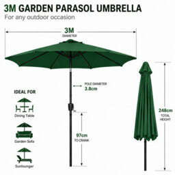 Shopnbits 3M Garden Parasol Sun Shade Canopy Patio Large Outdoor Umbrella Crank Tilt Uv Resistant Green - thumbnail 2