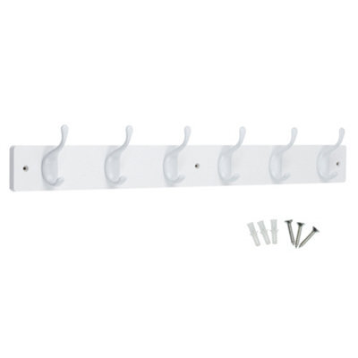 Keypak 6 White Coat Hooks On White Wooden Board - 68Cm Modern Wall Mounted Coat Rack Clothes Hanger - image 1