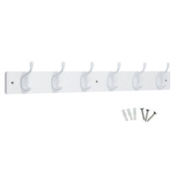 Keypak 6 White Coat Hooks On White Wooden Board - 68Cm Modern Wall Mounted Coat Rack Clothes Hanger