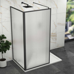 Royal Bathrooms Luxor 2 Sided Walk In Wet Room Fluted Shower Enclosure With 1600 X 800mm Stone Tray & Matt Black Frame 8mm Easy Clean Glass - thumbnail 4