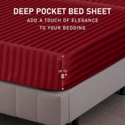 Ameha Stripe Fitted Sheet 40 Cm Deep Pocket- Hypoallergenic Easy Care Red Bed Sheets Uk Double Bedsheet(137X190Cm) - thumbnail 4