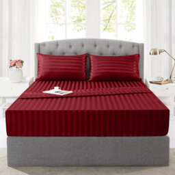Ameha Stripe Fitted Sheet 40 Cm Deep Pocket- Hypoallergenic Easy Care Red Bed Sheets Uk Double Bedsheet(137X190Cm) - thumbnail 2