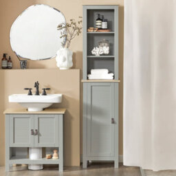 Sobuy Bzr68-Hg, Bathroom Tall Cabinet Cupboard Bathroom Storage Cabinet, Grey,w39Xd30Xh168 - thumbnail 2