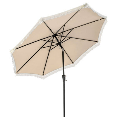 Costway 9 Ft Patio Umbrella Outdoor Tassel Parasol With Push Button Tilt Beige - image 1