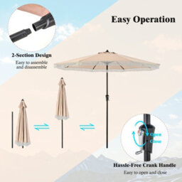 Costway 9 Ft Patio Umbrella Outdoor Tassel Parasol With Push Button Tilt Beige - thumbnail 6