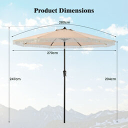 Costway 9 Ft Patio Umbrella Outdoor Tassel Parasol With Push Button Tilt Beige - thumbnail 2
