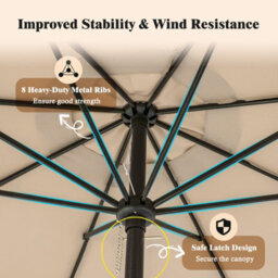 Costway 9 Ft Patio Umbrella Outdoor Tassel Parasol With Push Button Tilt Beige - thumbnail 3