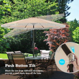 Costway 9 Ft Patio Umbrella Outdoor Tassel Parasol With Push Button Tilt Beige - thumbnail 5