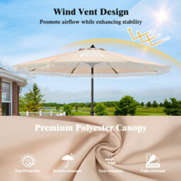 Costway 9 Ft Patio Umbrella Outdoor Tassel Parasol With Push Button Tilt Beige - thumbnail 8
