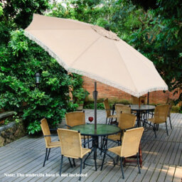 Costway 9 Ft Patio Umbrella Outdoor Tassel Parasol With Push Button Tilt Beige - thumbnail 9