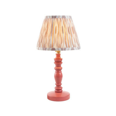 Luminosa Lighting Luminosa Bibury Satin Pink Clay Paint Table Lamp With Neutral Print Fabric Ikat Shade 20Cm B22 - image 1