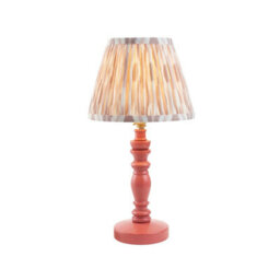 Luminosa Lighting Luminosa Bibury Satin Pink Clay Paint Table Lamp With Neutral Print Fabric Ikat Shade 20Cm B22