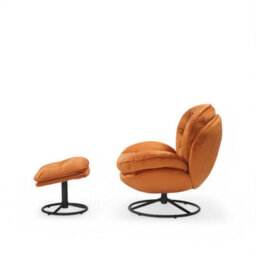 Velvet Orange Azura Swivel Accent Chair With Footstool - thumbnail 6