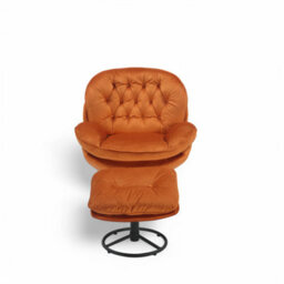 Velvet Orange Azura Swivel Accent Chair With Footstool - thumbnail 3