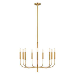 Elegant 9 Bulb Chandelier Pendant Light In Burnished Brass For Modern Interiors