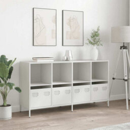 Berkfield Sideboard White 135X39X73.5 Cm Cold-Rolled Steel - thumbnail 3
