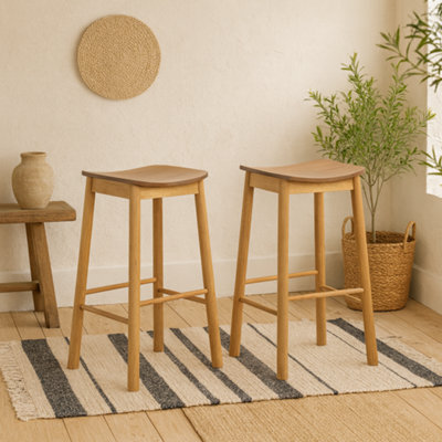 Wyld Haus Set Of 2 Quietwood Oak Bar Stools , 768mm High, Matt Oak Finish - image 1