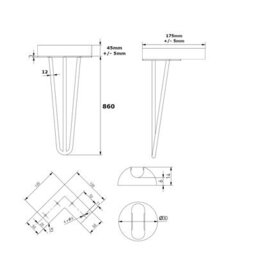 Moderix Rustic Console Table 175mm Hairpin 3R 860mm Black Ash Length Of 80Cm - thumbnail 4