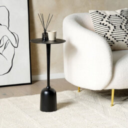 Wyld And Coco Novahome Black Metal Round Side Table 30Cm Geometric Carved Top Modern End Table - thumbnail 2