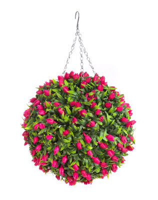 Best Artificial 38Cm Pink Lush Tulip Hanging Basket Flower Topiary Ball - Suitable For Outdoor Use - Weather & Fade Resistant - image 1