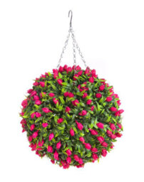 Best Artificial 38Cm Pink Lush Tulip Hanging Basket Flower Topiary Ball - Suitable For Outdoor Use - Weather & Fade Resistant