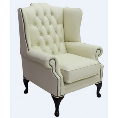 Chesterfield High Back Wing Chair Shelly Cream Leather Bespoke In Mallory Style - image 1