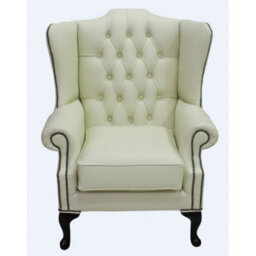 Chesterfield High Back Wing Chair Shelly Cream Leather Bespoke In Mallory Style - thumbnail 2