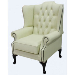 Chesterfield High Back Wing Chair Shelly Cream Leather Bespoke In Mallory Style - thumbnail 3