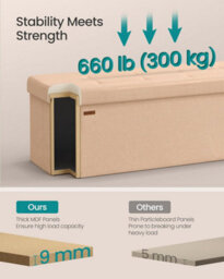 LEDREM Mazie Collection - Storage Ottoman Bench, 110 Cm Folding Foot Rest Stool, End Of Bed Bench, Easy Assembly, For Living Room - thumbnail 5