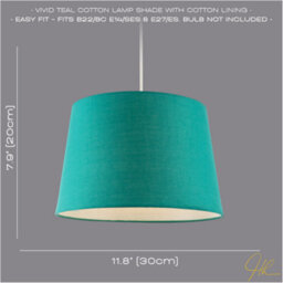 Happy Homewares Vivid Teal Cotton Fabric 12Inch Drum Lampshade With White Cotton Inner - thumbnail 6