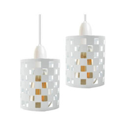 2 Pack White Metal Bulb Guard Drum Shaped Lamp Shades For Ceiling Pendant Lights Indoor Easy Fit Wire Cages (White-2 Pack)