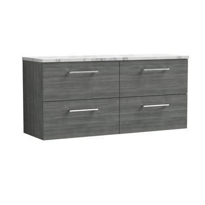 Nuie Arno Wall Hung 4-Drawer Vanity Unit With Laminate Worktop In Carrera Marble - image 1