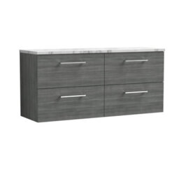 Nuie Arno Wall Hung 4-Drawer Vanity Unit With Laminate Worktop In Carrera Marble - thumbnail 1