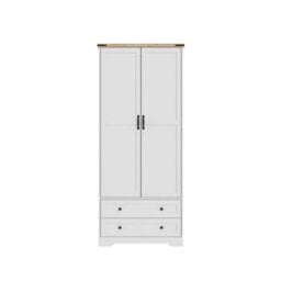 3-En-1 White 2 Door 2 Drawer Panelled Wardrobe W/ Top Hanging Rail Freestanding Storage - thumbnail 1