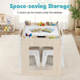 Gainoom Multifunctional Kids Natural Table & 2 Chairs Set Wooden Activity Table For Children With Removable Double-Sized Tabletop - thumbnail 9